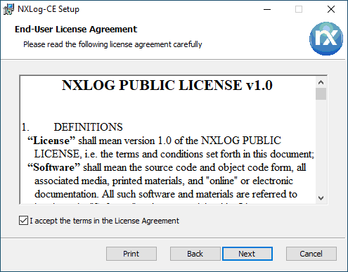 Screenshot: NXLog Installation - Lizenzvereinbarung