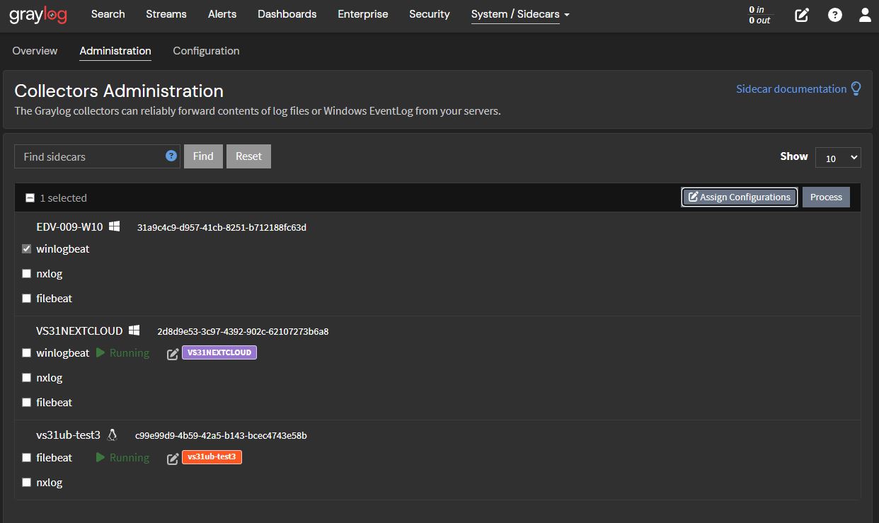 Screenshot: Konfiguration Winlogbeat-Kollektor - Collectors Configuration