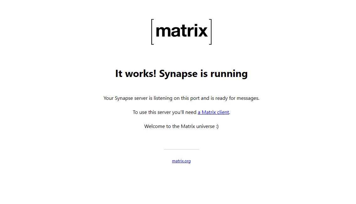 Screenshot: Installation Matrix Synapse - Synapse is running