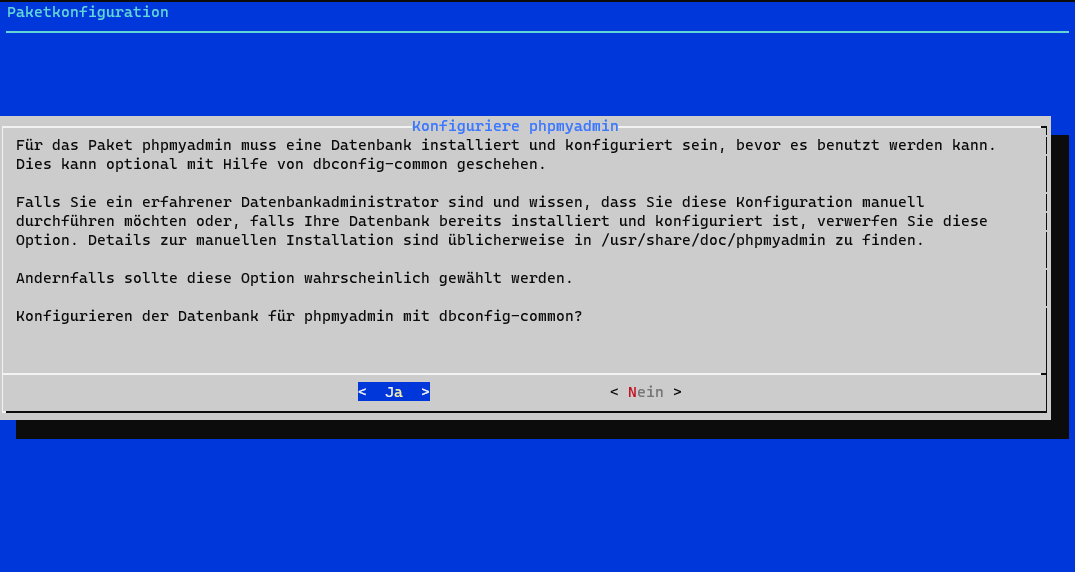 Screenshot: Konfiguration der phpMyAdmin-Datenbank
