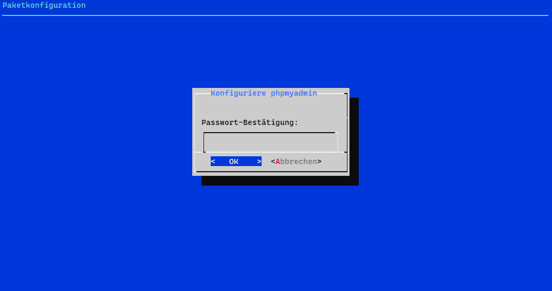 Screenshot: Passwortbestätigung für den phpMyAdmin-Benutzer