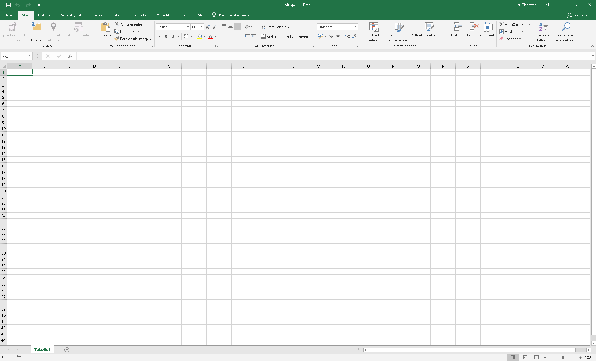 Abbildung: Benutzeroberfläche von Excel - Leeres Arbeitsplatt