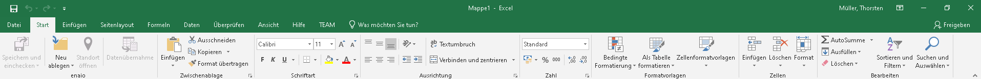 Abbildung: Die Benutzeroberfläche von Excel - Menü- und Symbolleiste