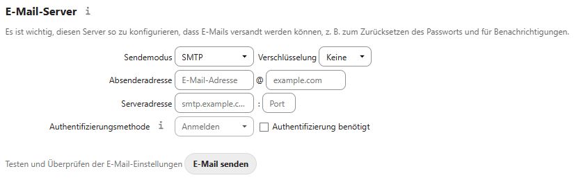 Screenshot: Nextcloud - Grundeinstellungen - E-Mail Server